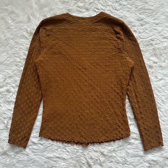 Madewell Top V-Neck Cardigan in Checkerboard Jacquard Button Front Sepia XS - Picture 4 of 12